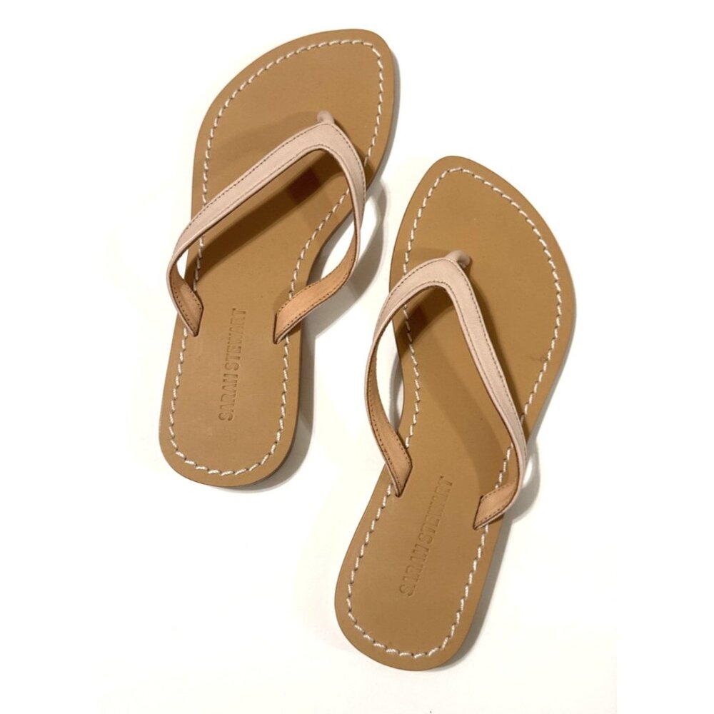 SARAH STEWART Paige Leather Tan Thong Sandals Size 6